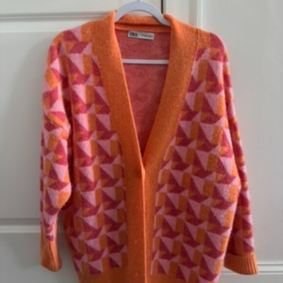 Zara Geometric Print Oversized Cardigan Sweater - Picture 3 of 5